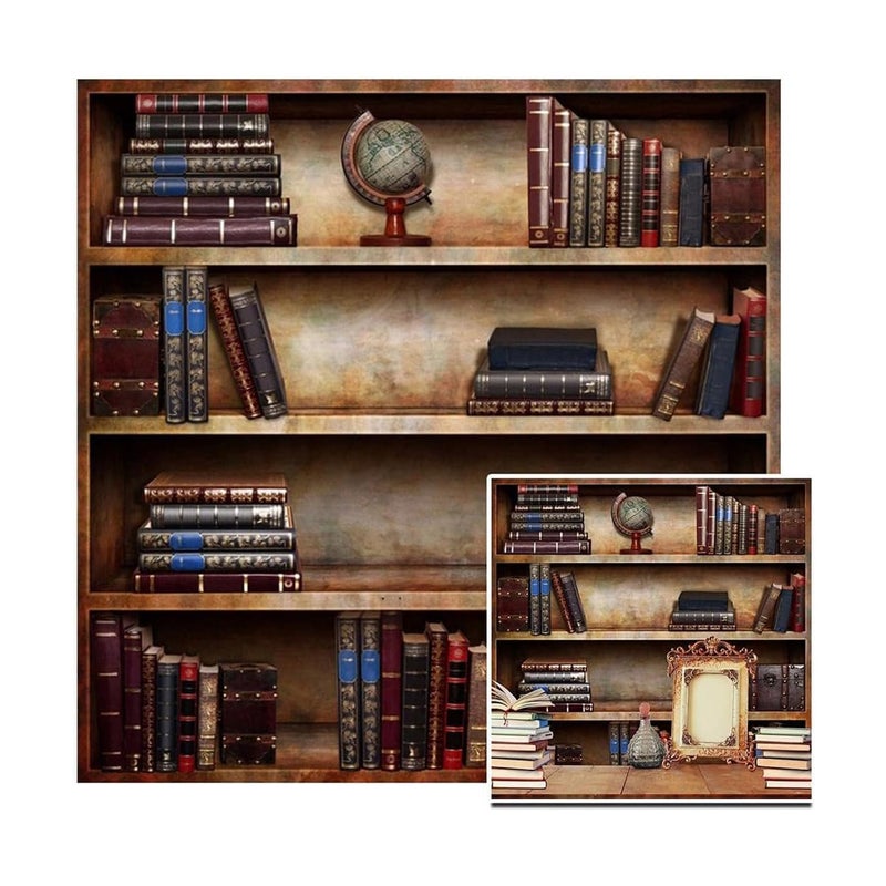 AOFOTO 6x6ft Retro Bookcase Backdrop Vintage Bookshelf Photography Background Magic Books Kid Boy Adult Man Girl Artistic Portrait Nostalgia Photo Shoot Props Video Drop Vinyl Wallpaper - Image 1